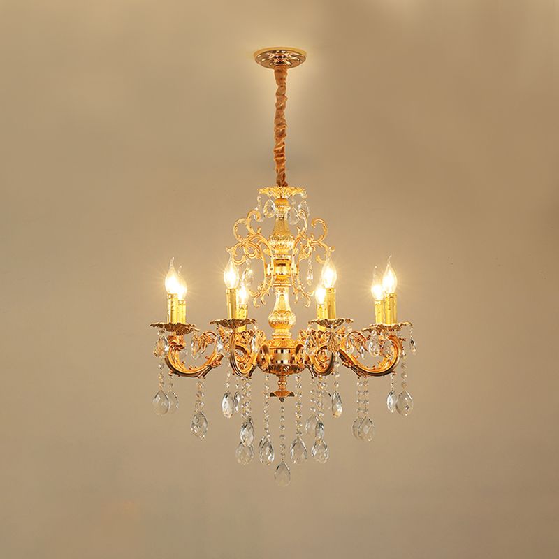 Metal Candle Chandelier Lighting Modern 8/10/12 Lights Brass Hanging Pendant with Crystal Draping