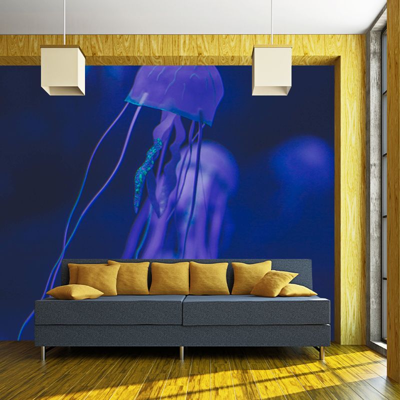 Jellyfish Print Tropical Beach Style Seabed Mural Mildew Resistant for Bathroom