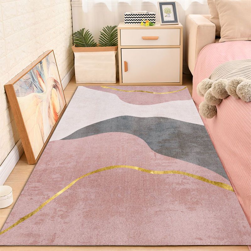 Light Pink Contrast Color Rug Polyester Nordic Indoor Rug Washable Rug for Drawing Room
