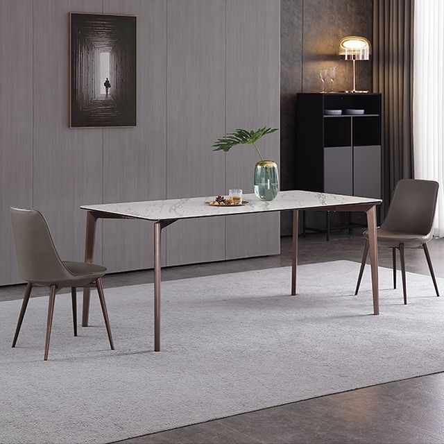 Mesa de comedor de piedra sinterizada, mesa rectangular de 4 patas de estilo lujoso para el hogar