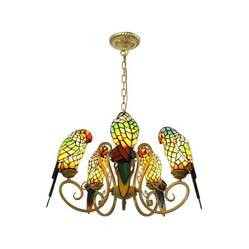 Parrot Hanging Chandelier Tiffany-Style Stained Art Glass Hanging Pendant Light