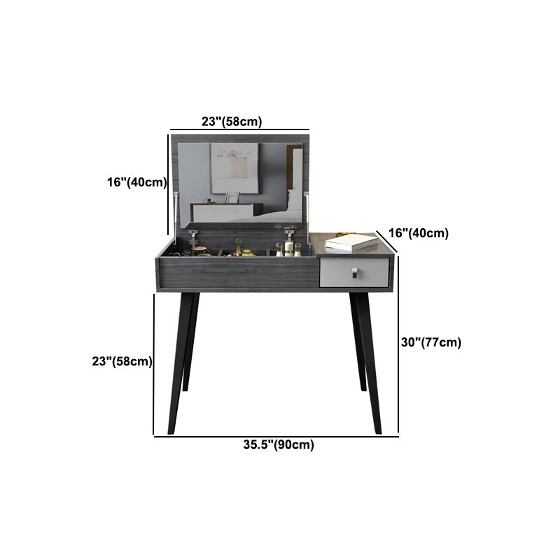 Contemporary Flip-Top Vanity Dressing Table Set in Gray with Drawers