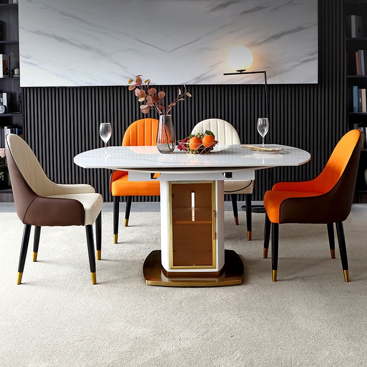 Round Pedestal Dinner Table Traditional Luxury Drop-Leaf Dining Table for Indoor