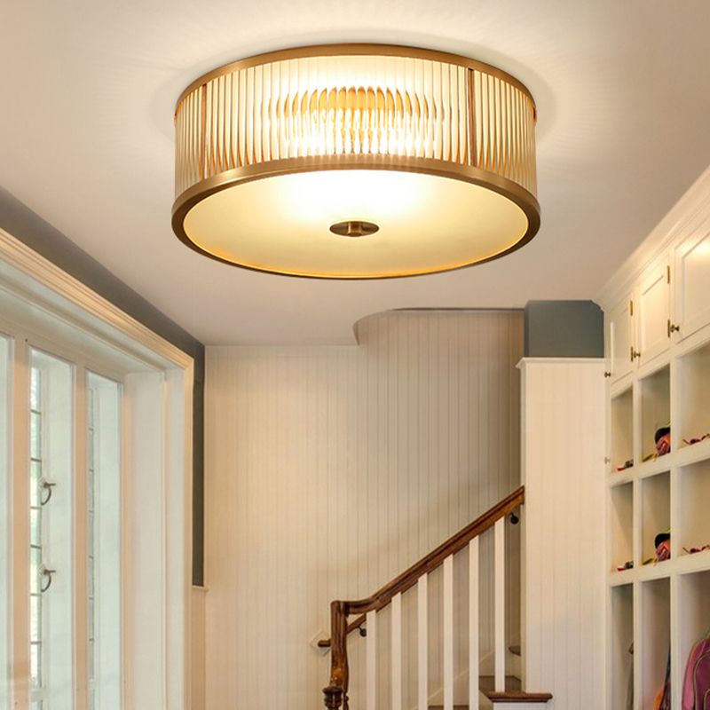 American Style Ceiling Light Cylinder Shape Ceiling Lamp with Glass Shade for Bedroom