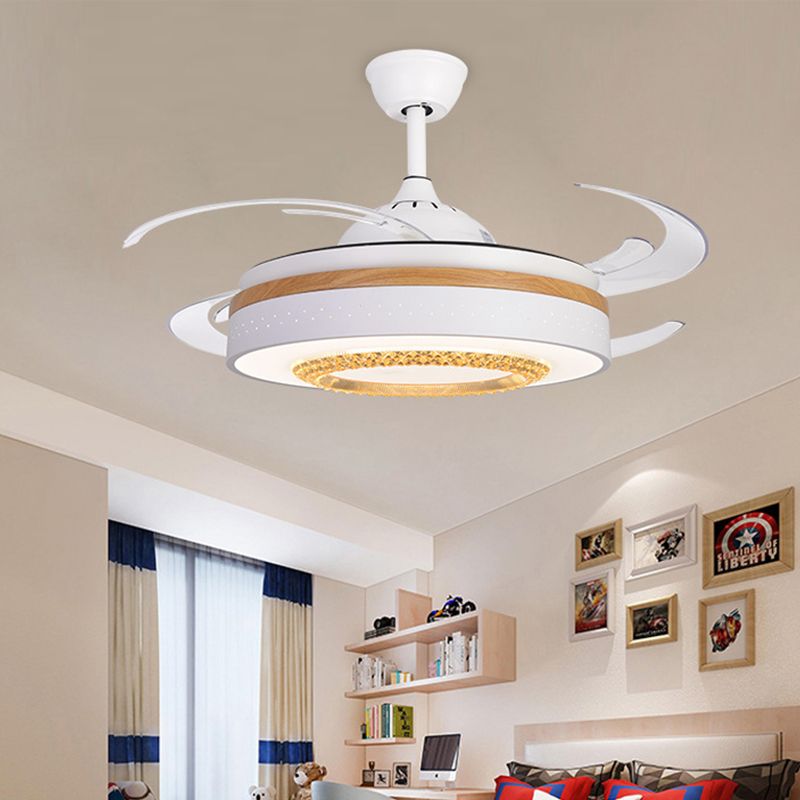Nordische Trommelspüllampe mit Lüfter Bernsteinkristallweiß LED Wohnzimmer Halbmontage Beleuchtung mit Holzelement