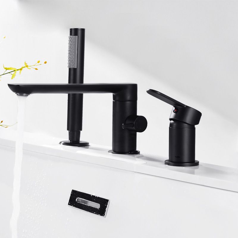 Deck Mounted Copper Freestanding Tub Filler Low Arc Roman Tub Faucet Set