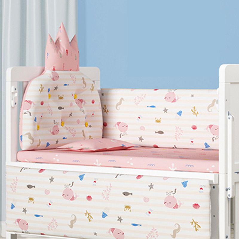 Wooden Contemporary Nursery Bed Wheels Arched Crib with Guardrail