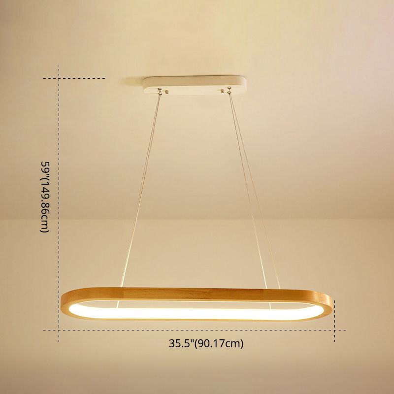 Modern Minimalism Wood Island Pendant Lighting Elliptic LED Island Ceiling Light for Living Room