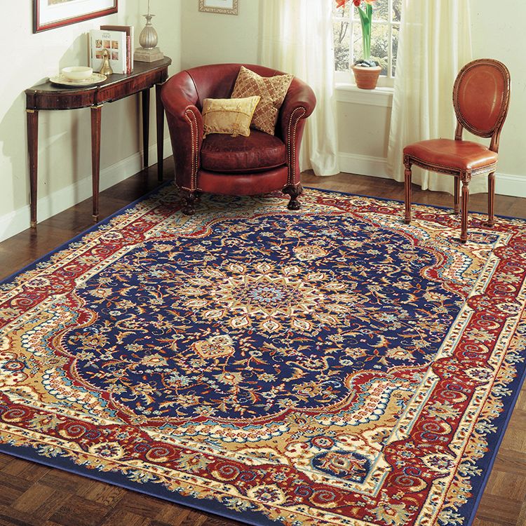 Luxury Floral Printed Rug Multicolor Polyester Area Carpet Non-Slip Backing Rug for Living Room