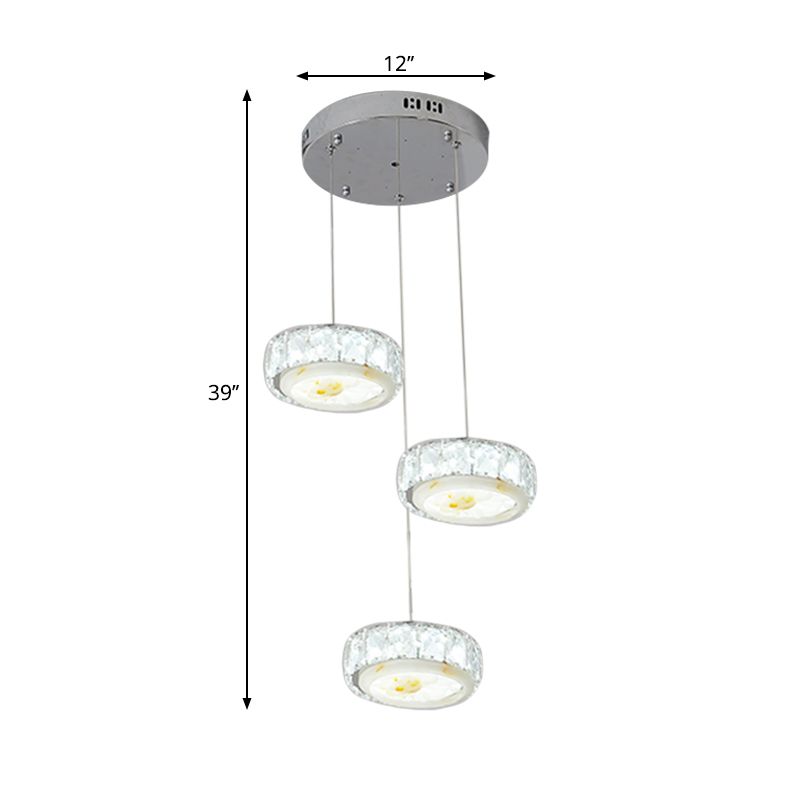 Gefacetteerde kristalcirkel hangende lampkit moderne led multi hanger met jade bloemontwerp in chroom, warm/wit licht
