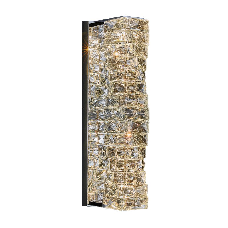 Metal and Crystal Wall Mounted Fixture in Clear LED Post Modern Cylinder Wall Lighting