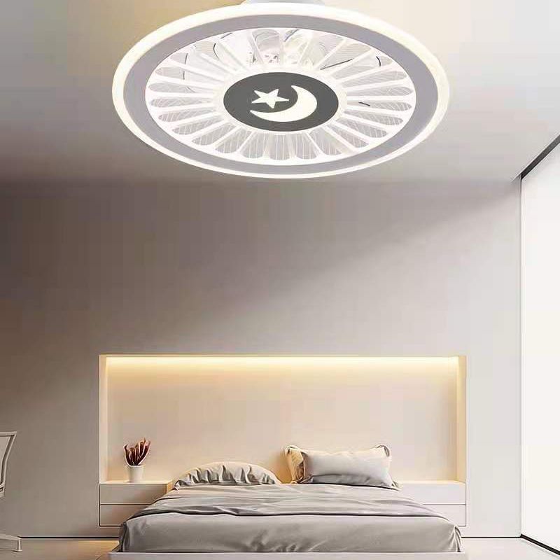Einfachheit LED Deckenventilator weiße radförmige Halbflush -Licht mit Acrylschatten für Schlafzimmer