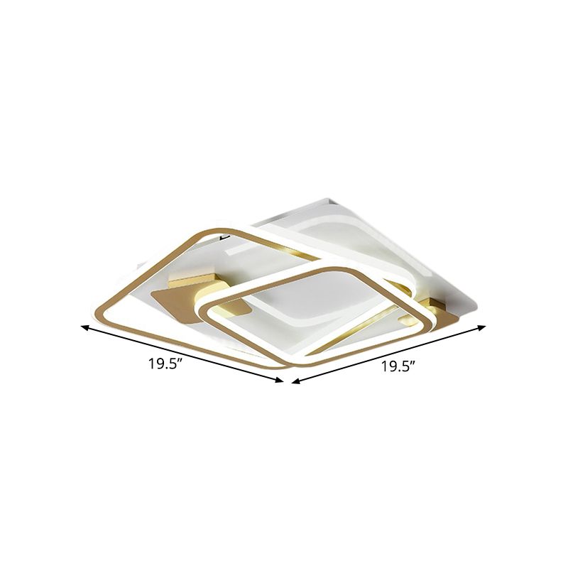 Éclairage de plafond de chambre carrée LED Metal Simplicité Semi Flush Mount Light in Gold