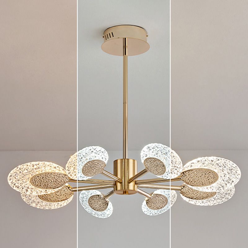 Éclairage de lustre postmoderne de plafond en métal doré pour foyer