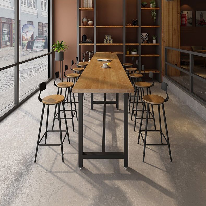Modern Brown Wood Bistro Table with Rectangle Table Top Black Trestle Table 42'' H