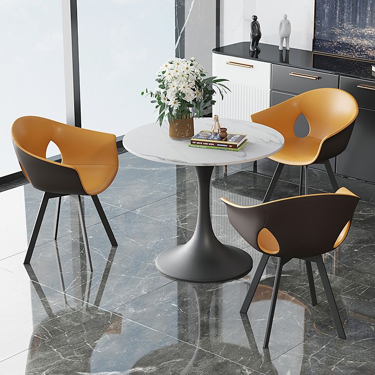 Round Tulip Base Luxury Dining Table White Tone Fixed Table with Sintered Stone