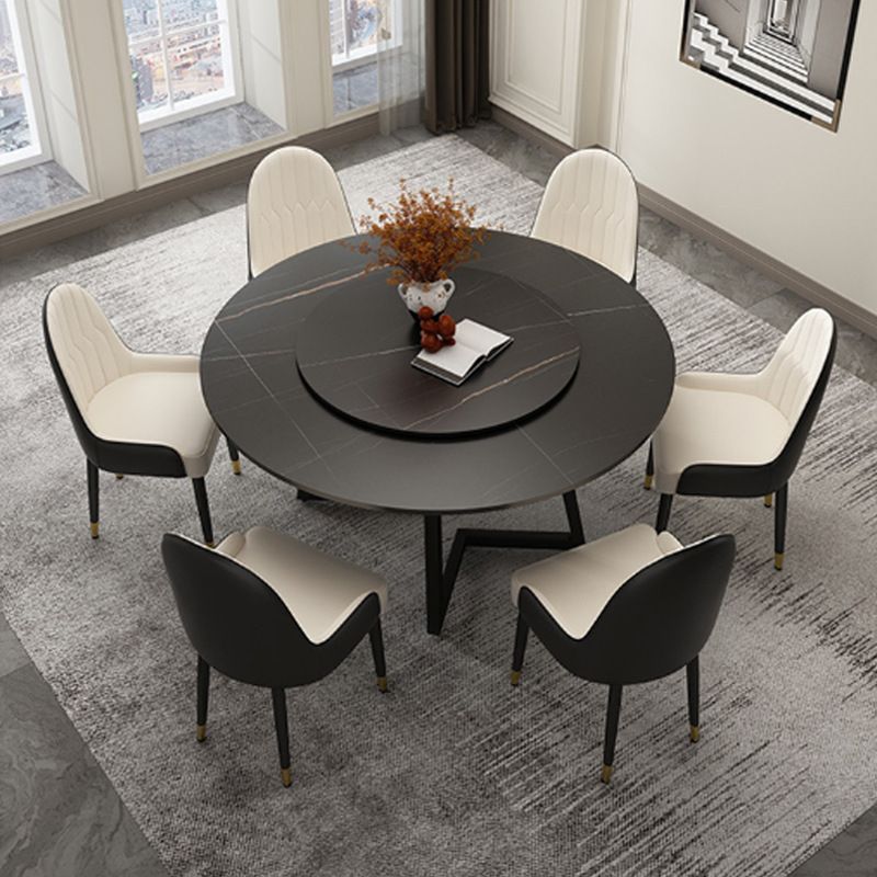Modern Stone Double Pedestal Dining Table Matte Finish Round Table for Kitchen
