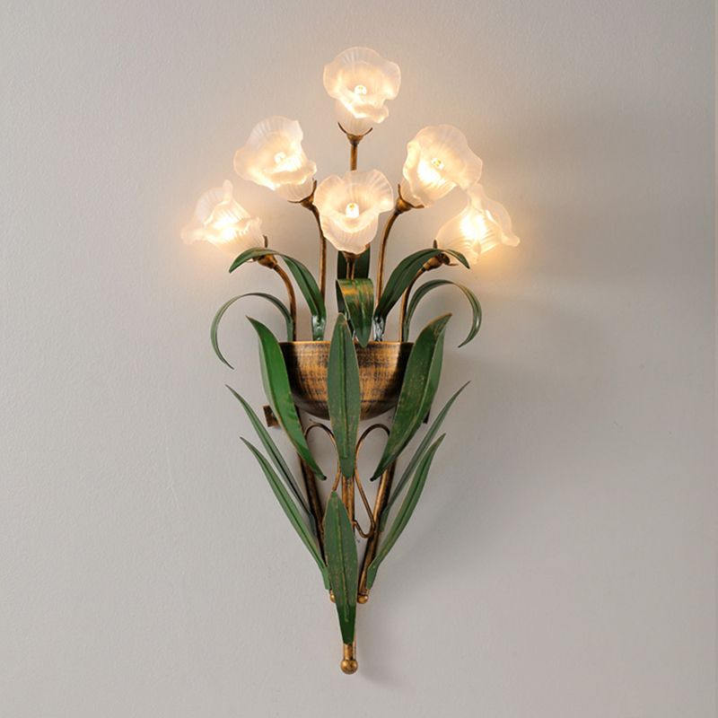 Modern Style Wall Lamp Flower Shape Wall Mount Lamp with Glass Shade for Bedroom