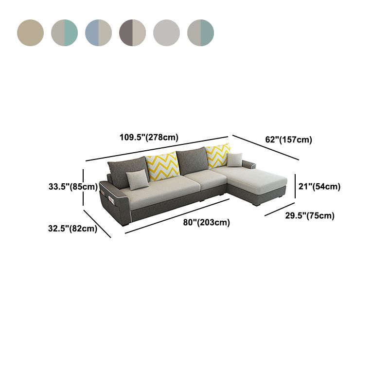 L-Shape Sofa Cushion Back Linen Blend Square Arm Sectional with Storage and Slipcovered
