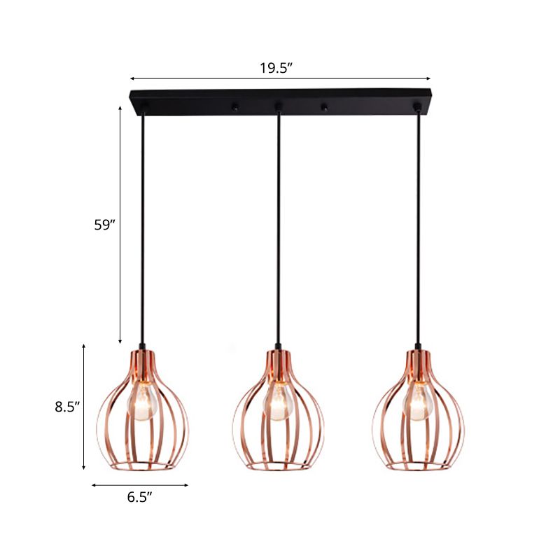 Accensione a sospensione in oro rosa metallico Global Gage Shade 3 Luci in stile industriale Lampada del soffitto con baldacchino rotondo/lineare