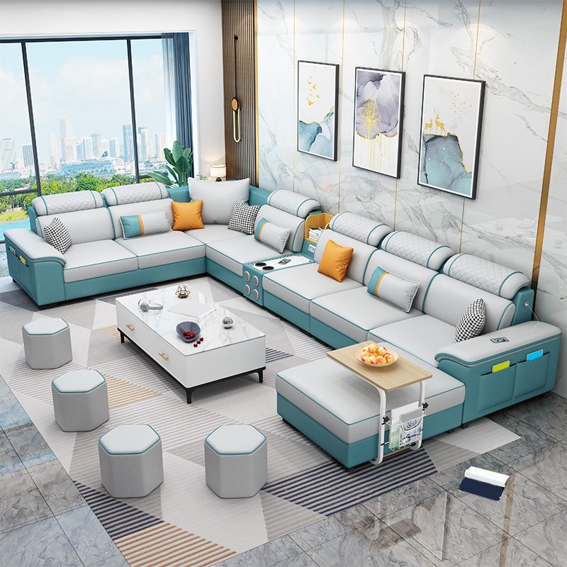 U-Shaped Velvet and Faux Leather Modular Furniture Sectionals for 7 People