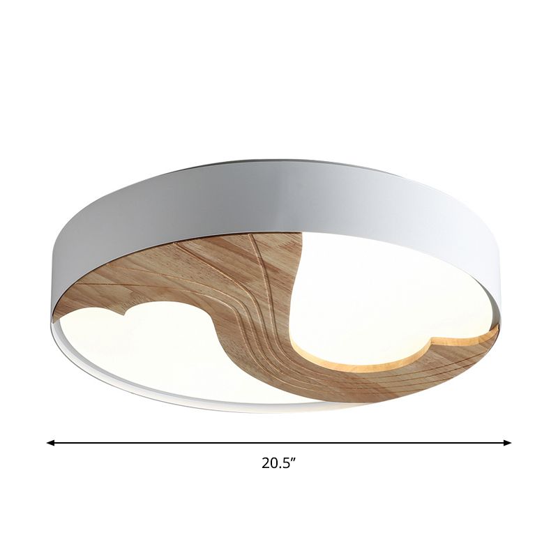White Circular Flush Light Simplicity LED Acrylic Flush Mount Lighting Fixture with Wood Design
