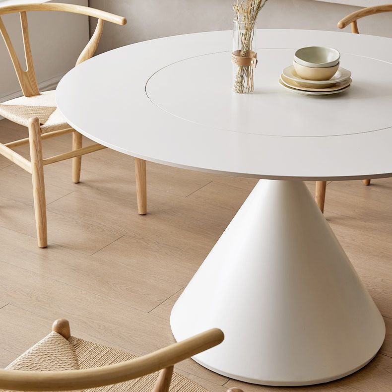 Round White-black Stone Dining Table Modern Turntable Furniture With Pedestal Base