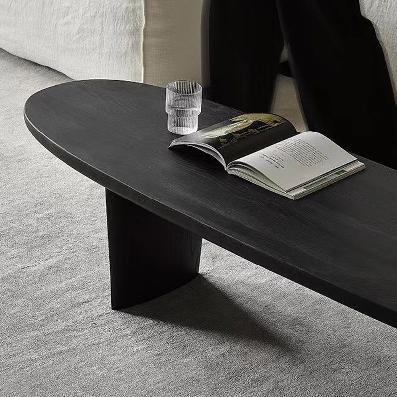 15"H Contemporary Coffee Table Solid Wood Black Single Cocktail Table