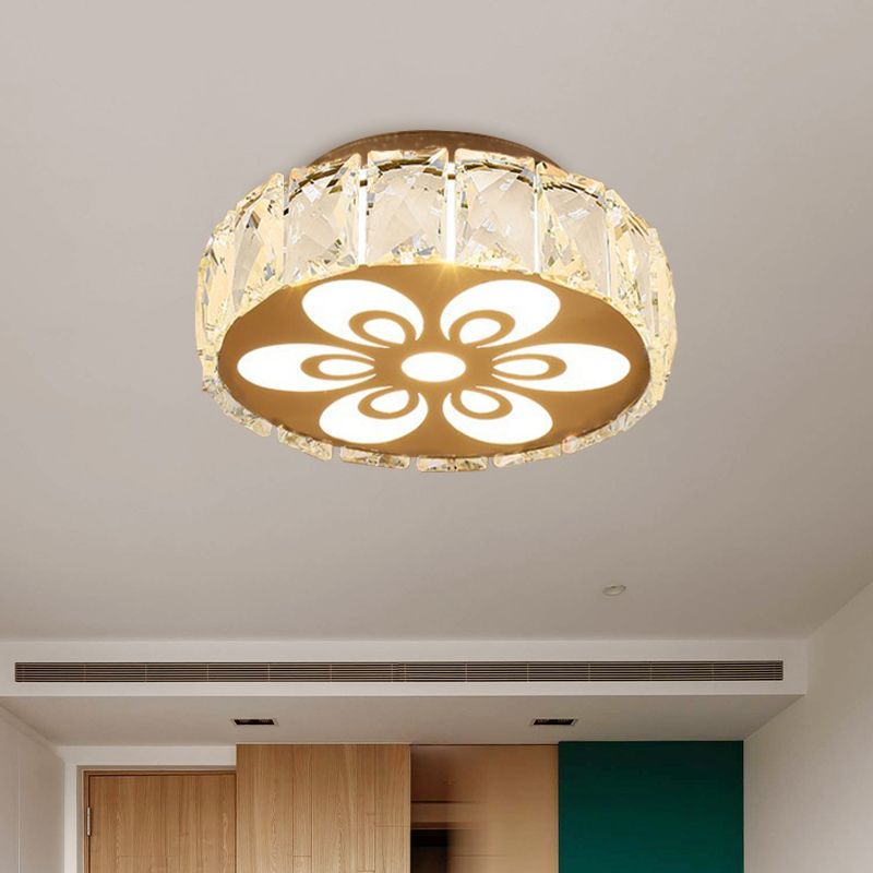 Prismatic Crystal Chrome Ceiling Flush Flower Patterned Circle Modernist LED Flush Mount Light Fixture