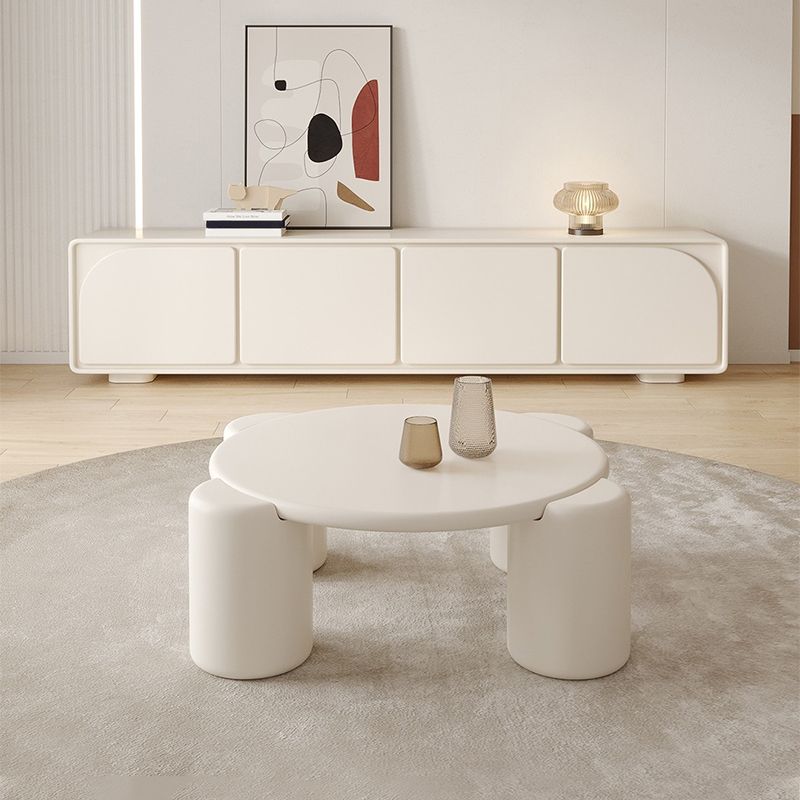Contemporary Round Beige Coffee Table with 4 Legs Wooden Coffee Table