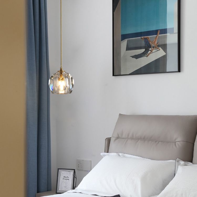 Gold Globe Pendant Light in Modern Luxury Style Copper Hanging Lamp with Crystal Shade