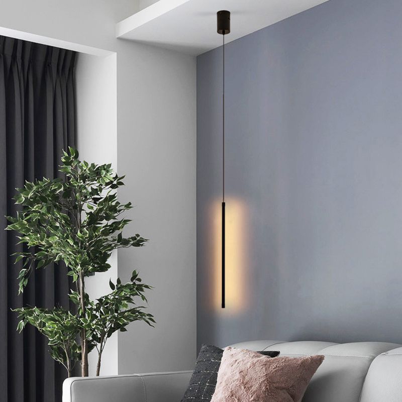 Simple Modern Style Line Shape Pendant Metal 1 Light Hanging Light in Black for Living Room Bedroom