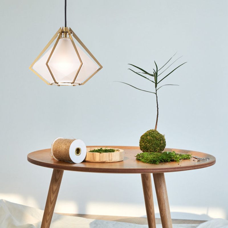 Illuminazione a ciondolo diamante moderno vetro 1 verde chiaro/trasparente/testurizzata a sospensione a sospensione con gabbia di metallo robusta/lineare/a campana