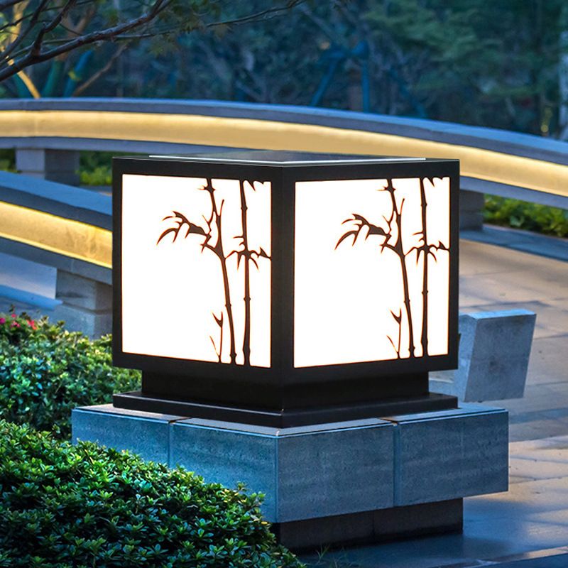 Black Square Pillar Lamp Waterproof Outdoor Solar Lights for Garden