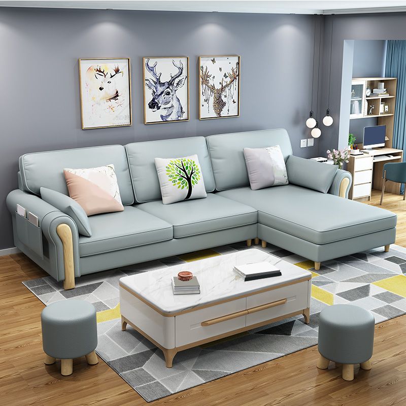 Farmhouse L-Shape Cotton Blend and Faux Leather Sectional Couch with Storage
