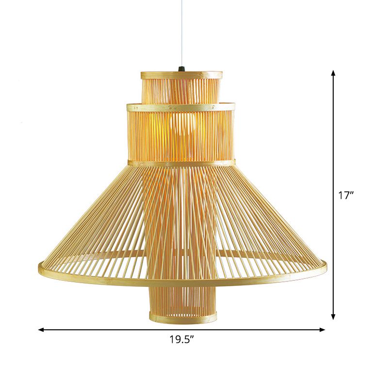 1 Kopf Wohnzimmer Anhänger Leicht Asien Beige Deckenhängung Lampe mit verjüngten Bambusschatten
