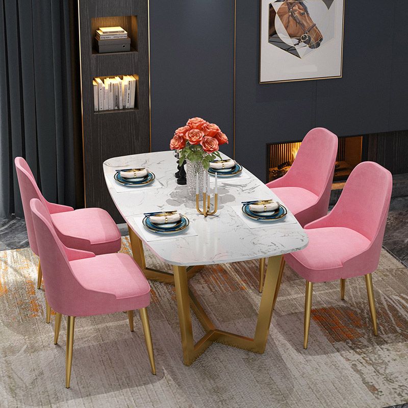 White - Gold Dinner Room Kitchen Table Rectangle Dining Table