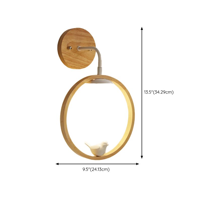 White Globe Shaded Wall Light Contemporary Wood Lighting for Foyer