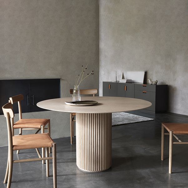 Round Solid Wood Dining Table Modern Brown-natural Furniture with Pedestal Base for Office