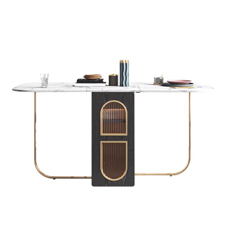 Modern Style Dining Table Sintered Stone White Drop-Leaf 63" Dining Table for Home Use