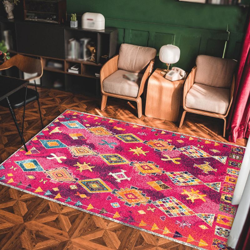 Navy Moroccan Rug Polyester Graphic Rug Non-Slip Backing Rug for Living Room
