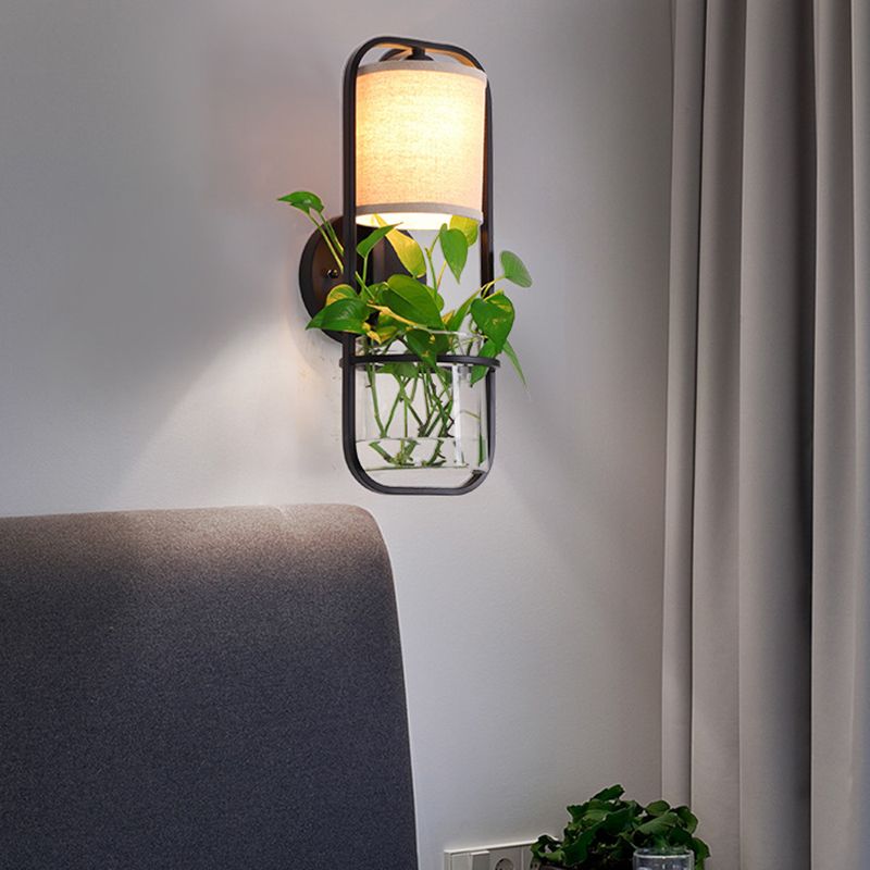 Metal Black/White Sconce Wall Light Cylinder 1 Head LED Industrial Wall Lighting Fixture for Bedroom