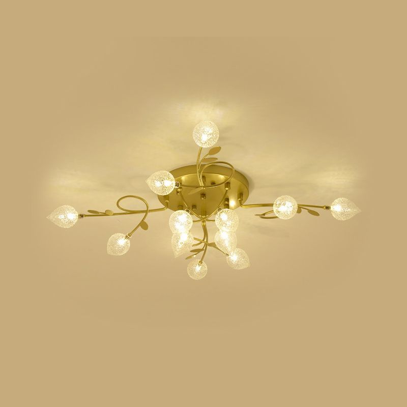 Branch Bubbled Glass Ceiling Lighting Contemporary 8/12/16/20 Lights Black/Gold Flush Mount Ceiling Fixture with Metal Arm