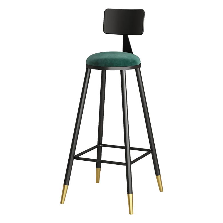 Modern Armless Backrest Counter Stool Iron Couture Bar Stool with Velvet Cushion and Pedal
