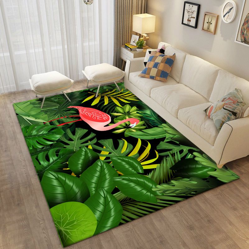 Green Animal Pattern Area Rug Modern Polyester Area Carpet Stain Resistant Rug for Home Decor