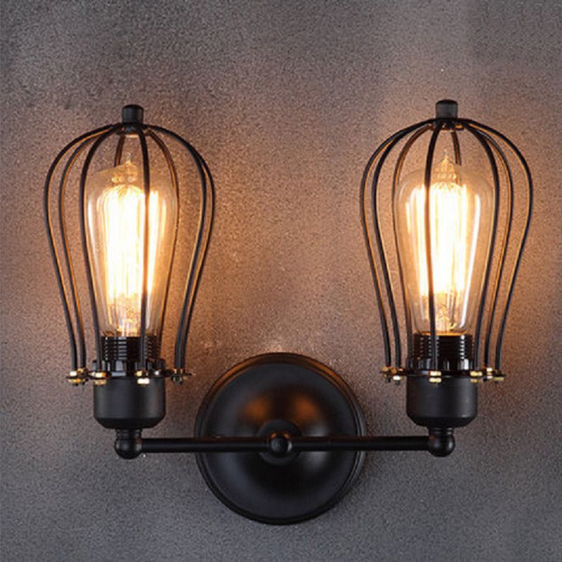 2 luci in metallo montato a parete lampada montata industriale a parete a gabbia per sala e foyer