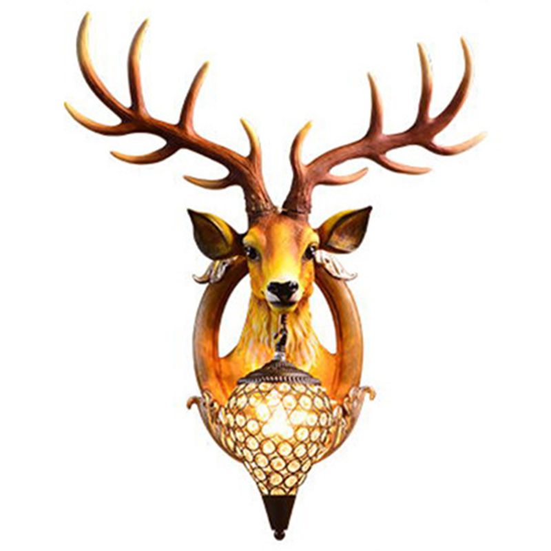 Resin Deer Wall Sconce Lamp Decorative 1-Light Crystal Wall Light for Living Room