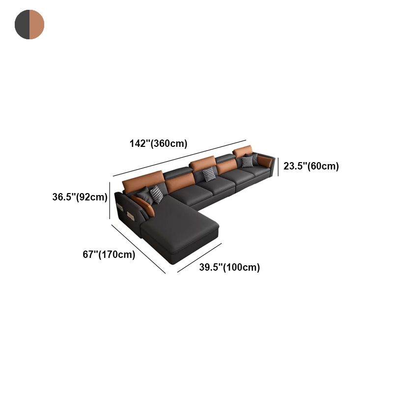 Faux Leather Cushion Back Sectional with Storage for Living Room