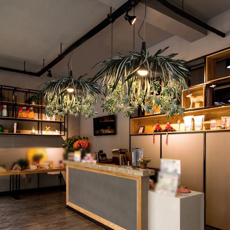 Lampe suspendue à suspension de beignet de beignet en métal vintage avec plante artificielle en vert