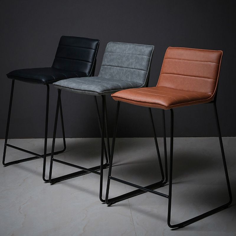 Scandinavian Black Iron Base Barstool Fabric and Faux Leather Bar Stools